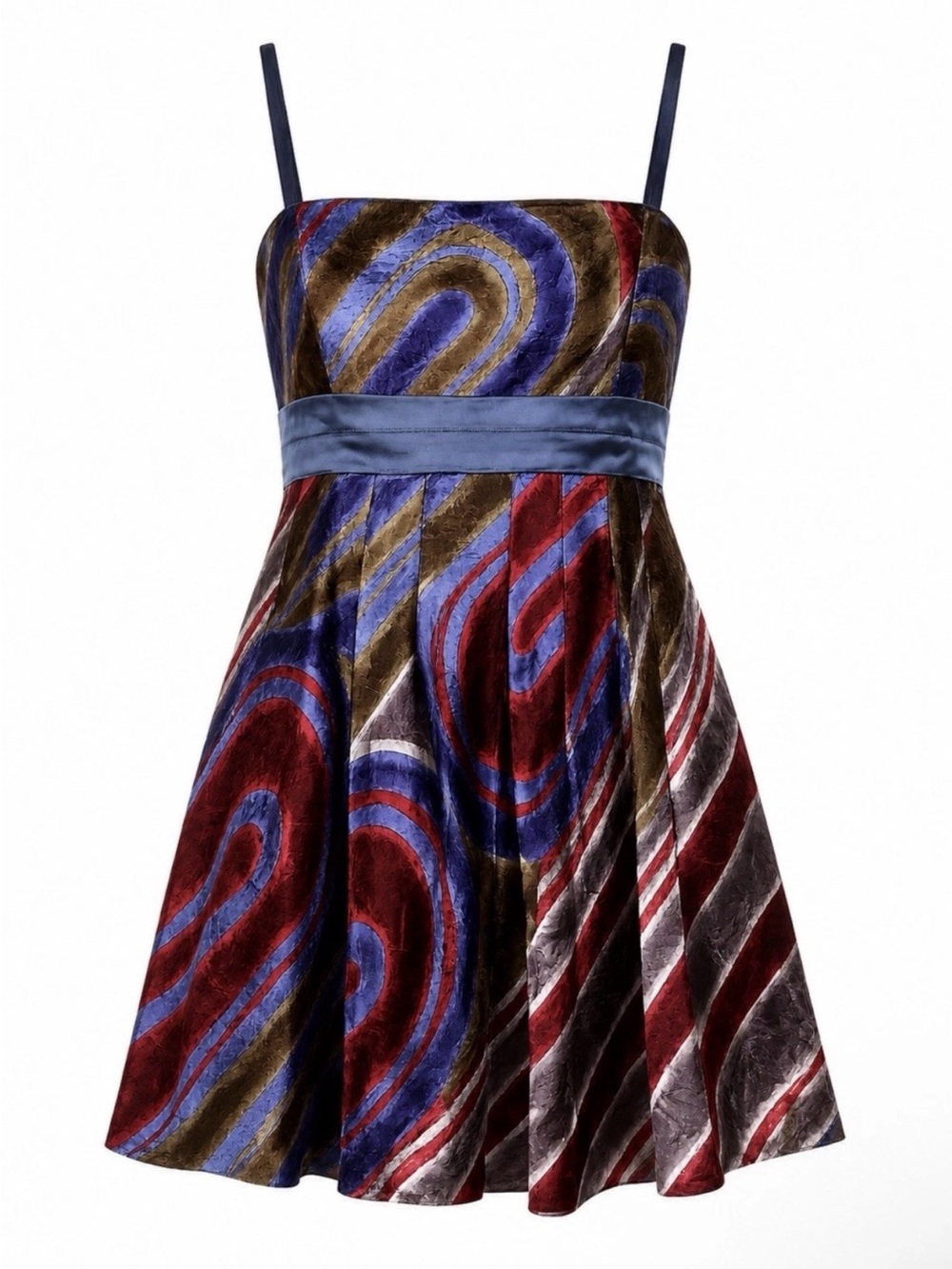 BCBGirls Women Y2K Metallic Jacquard Abstract Swirl Empire Waist Mini Dress S/M